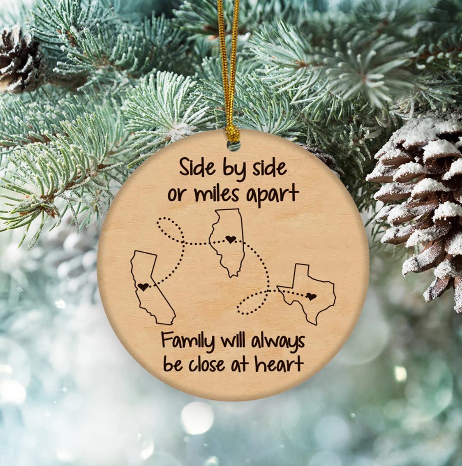 Personalized Miles Apart But Close At Heart Ornament Personalized Family Ornament Long Distance Christmas Gift State Ornament Family Member Gift